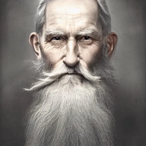 Prompt: a stunning ultra realistic pencil drawing of content old man with a long colourful beard, peaceful and graceful, by dirk dzimirsky and tom bagshaw, studio portrait, pencil and charcoal, melancholic, catchlight in the eyes, 4K