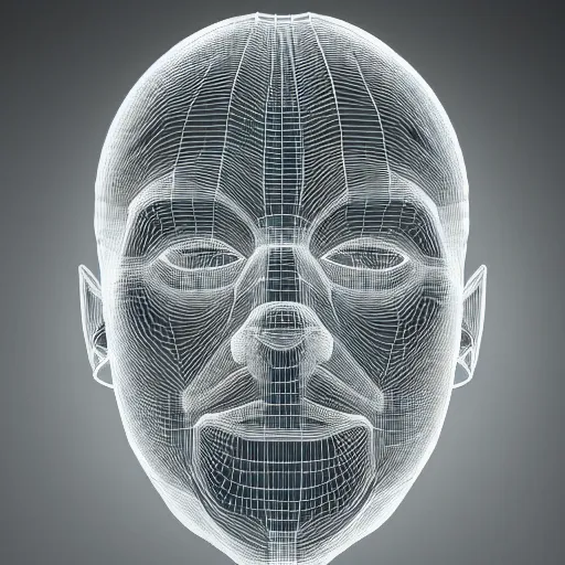 Image similar to a 3d human head made up of shiny holograms