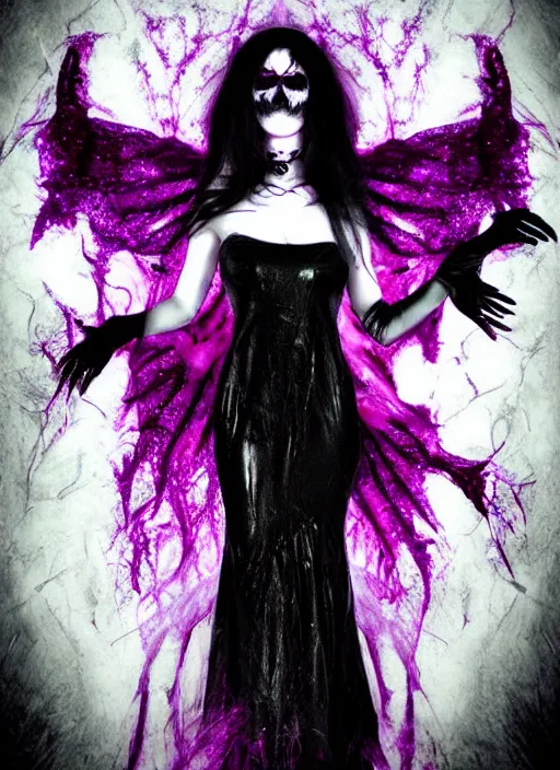 Prompt: gothic soul - spirit with galaxy dead eyes, random decor of necro blast, psycho colors veins, realistic flavor, twisted sorrow fade soft, award winning photoshoot, fairy wings