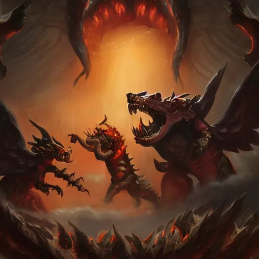 Image similar to hell cerberus, hell background, epic fantasy style, in the style of Greg Rutkowski, hearthstone artwork