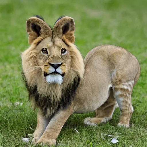 Image similar to nature photograph of a lion rabbit hybrid