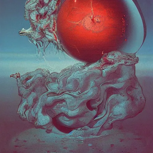 Image similar to a sphere being devoured by abstract splatters of paint in the style of francis bacon, venus being engulfed in flames in the style of james jean, surreal, beksinski, high detailed