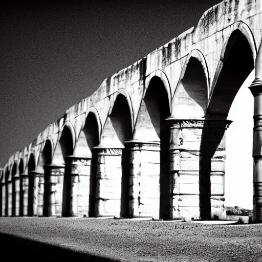 Prompt: design pattern of aqueducts, black and white color, digital, procreate, horizontal, multilayer, minimalism