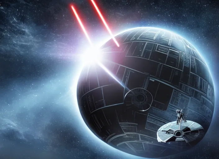 Prompt: film still of the death star hovering above the entire earth in the new star wars movie, 4 k