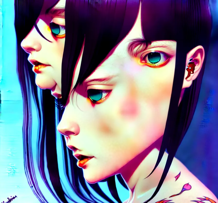 Image similar to a beautiful young british alternative music singer. optical illusion art by ilya kuvshinov lois van baarle ross tran range murata artgerm katsuhiro otomo norman rockwell. highly detailed intricately sharp focus mystically trending deviantart, pinterest, vogue italia, unreal engine 5, 4 k uhd image