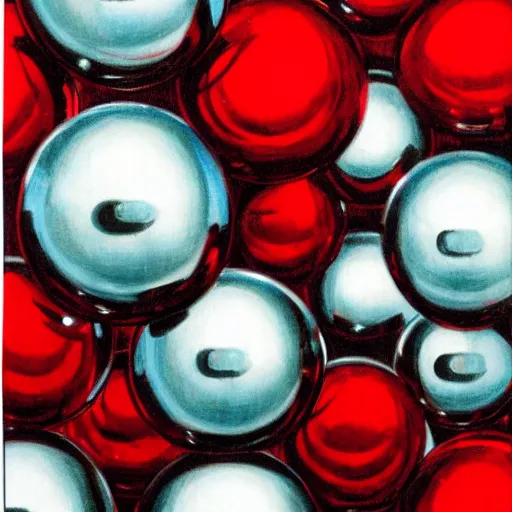 Image similar to chrome spheres on a red cube by ayami kojima