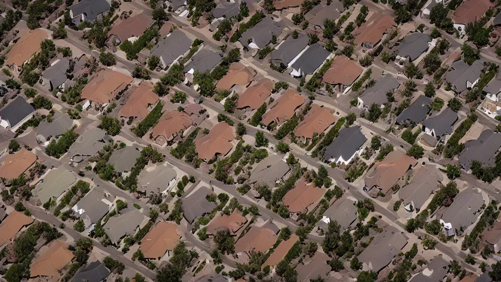 Image similar to high quality photograph of a suburban neighborhood on mars with lots of houses