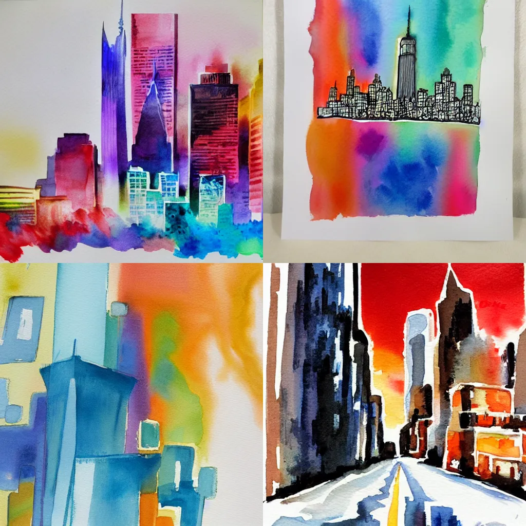 Prompt: new york abstract flat watercolor painting