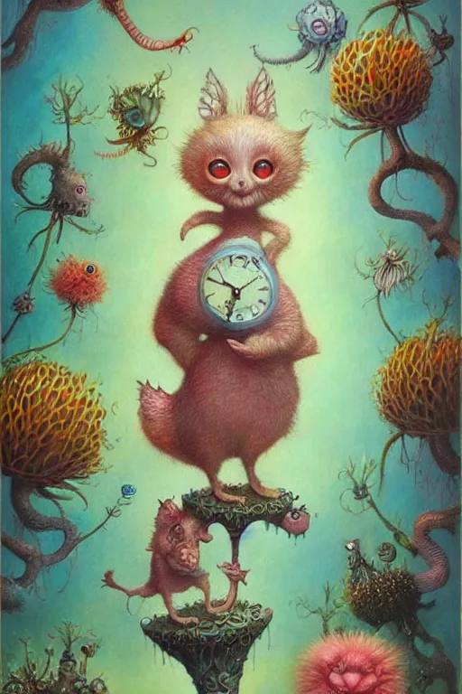 Image similar to a surreal, cute, creature in a happy world by Daniel Merriam, Trending on Artstation, oil on Canvas