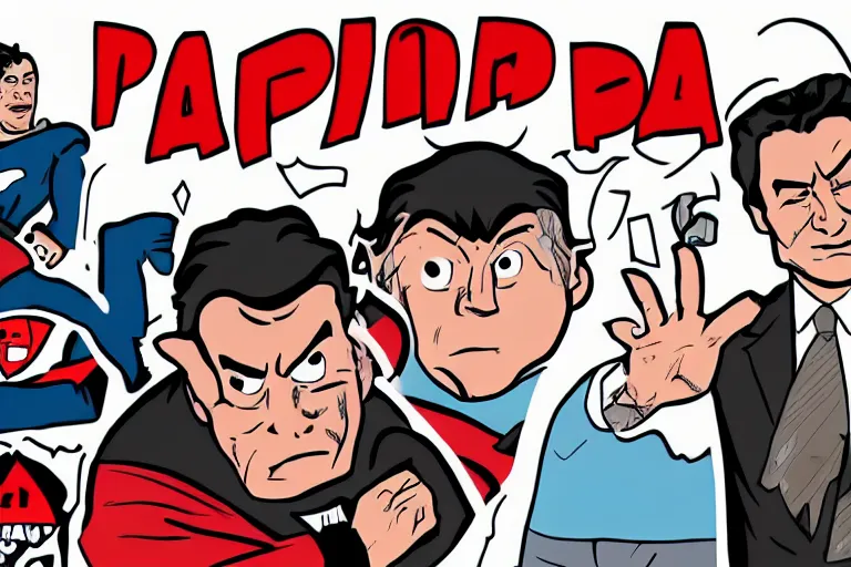 Prompt: Papa John fights cancel culture, comic book style