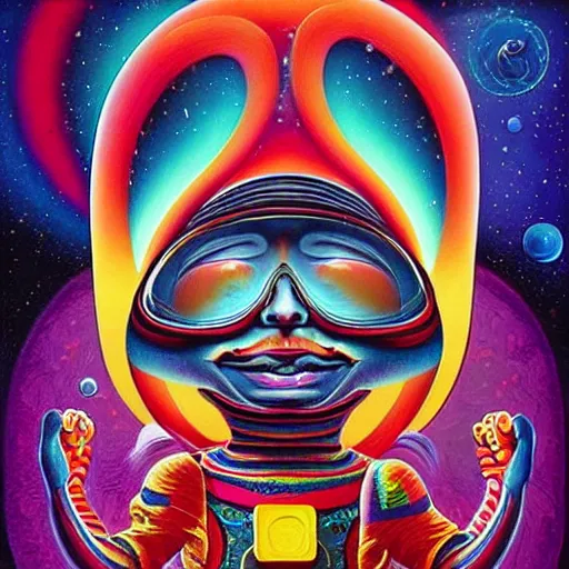 Image similar to psychedelic astronaut attaining enlightenment in the style of octavio ocampo naoto hattori, cg society, trending on artstation, award winning