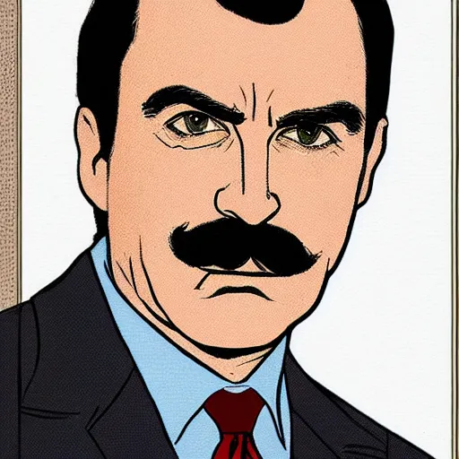 Prompt: tom selleck portrait illustrated by chris ware