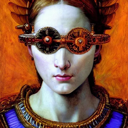 Prompt: a baroque neoclassicist close - up renaissance portrait of an android wearing a carnivale eyemask made from flowers, reflective detailed textures, highly detailed fantasy science fiction painting by annie swynnerton and jean delville and moebius, norman rockwell, frank frazetta, and syd mead. art deco shaman. rich colors, high contrast. artstation