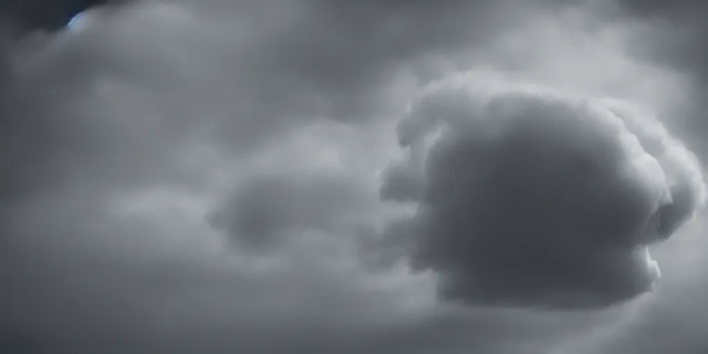Image similar to side of an angry face in a realistic standalone cloud on black background