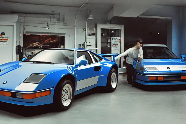 Prompt: A single 1985 Vector W8 Twin Turbo 911 BMW M1 Bronco inside of a car wash, ektachrome photograph, volumetric lighting, f8 aperture, cinematic Eastman 5384 film