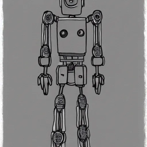 Prompt: skinny robot stick figure character concept art, pencil drawing