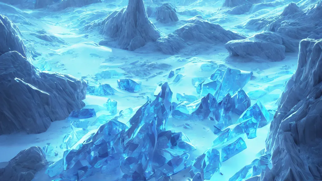 Image similar to an icey tundra covered in in large glowing blue crystal shards and veins, glowing! blue crystals, by sylvain sarrailh, rossdraws, ambient light, ultra detailed, fantasy artwork, 8 k, volumetric lighting, trending on artstation, award winning, beautiful scenery, very very very very very very very beautiful.