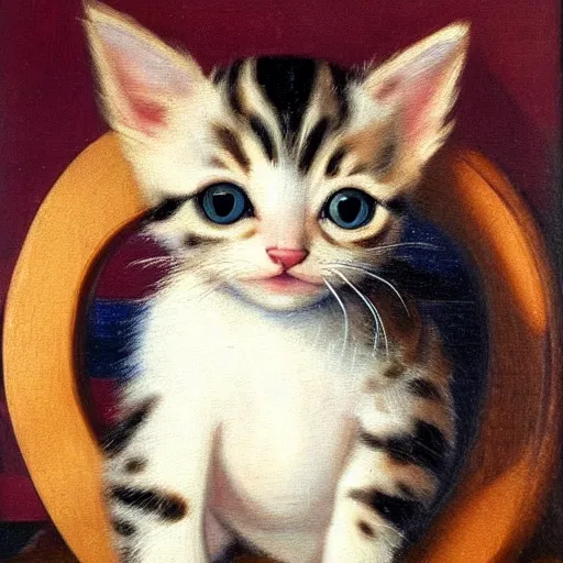 Image similar to original oil painting of a kitten by alessandro allori