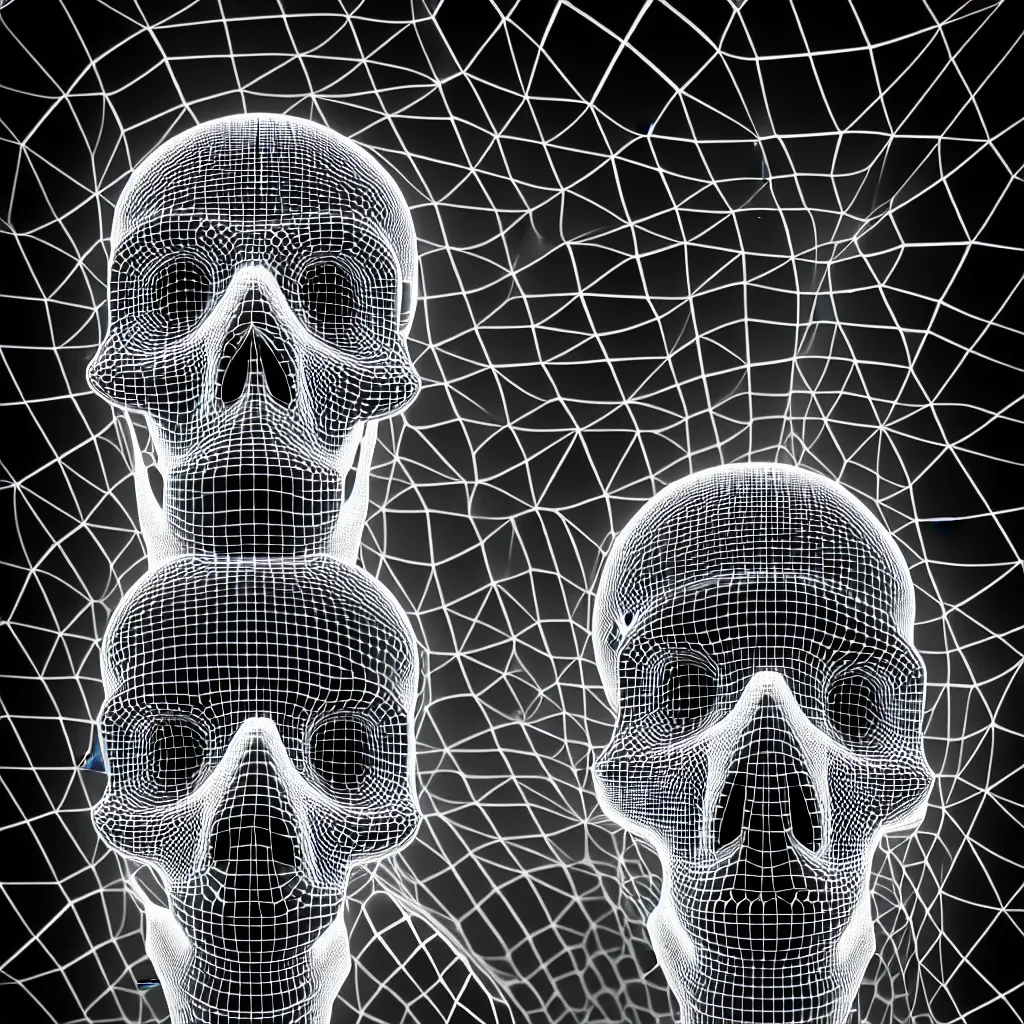 Prompt: black and white light 3D geometry, skull, matte bright highly detailed, poetic, 3D render, digital art, octane render, 8K artistic photography, photo-realistic, by Dora Maar