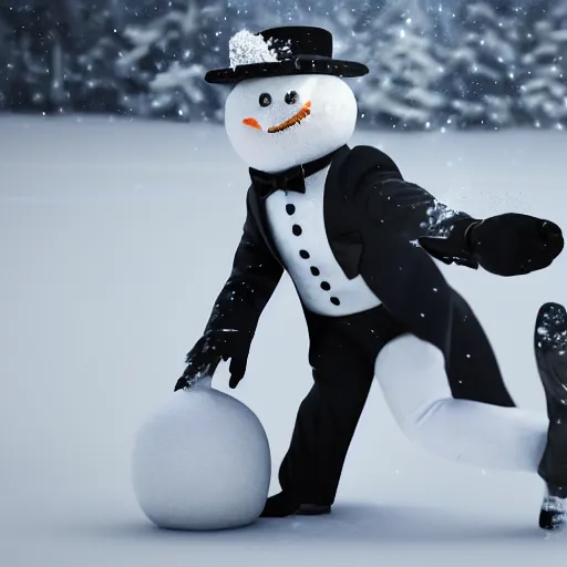 a highly detailed humanoid snowman in business black | Stable 