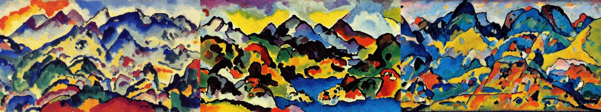 Prompt: lakeside mountains, by wassily kandinsky