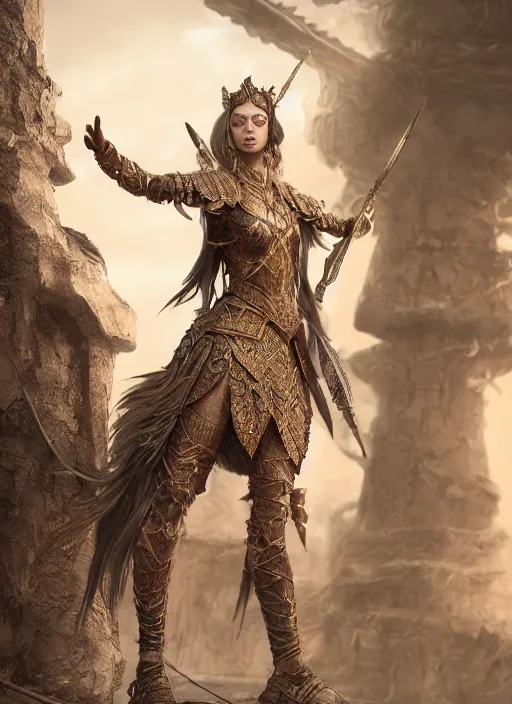 Prompt: detailed full body concept art illustration matte painting of a female warrior princess in full intricate clothing, ultra detailed, digital art, octane render, 4K, dystopian, micro details