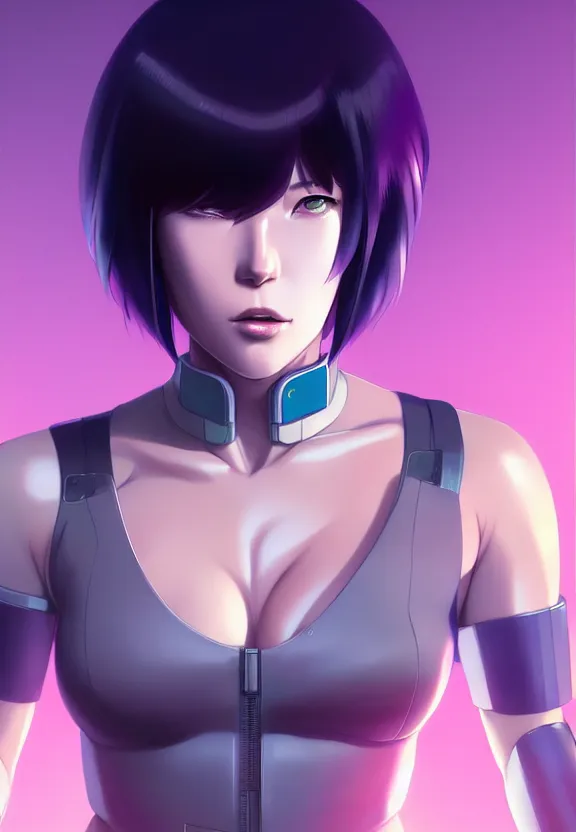 Image similar to a fullbody portrait of motoko kusanagi the major ghost in the shell : : connected to cables, under repairs, maintenance area, technicians : : by ilya kuvshinov, rossdraws, artgerm, sola digital arts, anti aliasing, raytracing : :