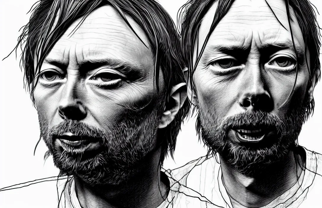 Image similar to thom yorke portrait, in the style of kim jung gi