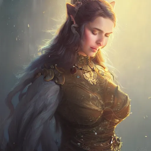 Image similar to Portrait of a woman dressed as a cat making magic, fantasy, D&D, intricate, cinematic lighting, highly detailed, digital painting, artstation, concept art, smooth, sharp focus, illustration, art by Artgerm and Greg Rutkowski, Cgsociety
