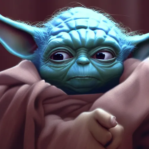 Image similar to Yoda eating blue cookies, hyperdetailed, artstation, cgsociety, 8k