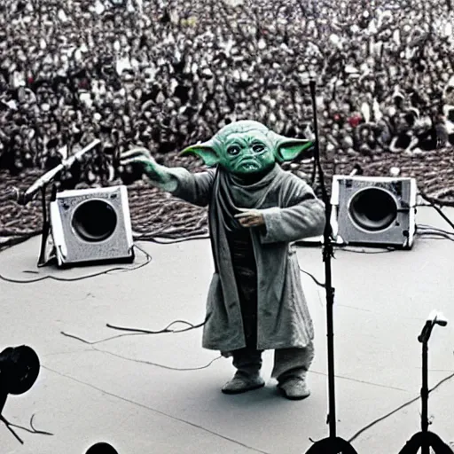 Image similar to yoda performing at woodstock