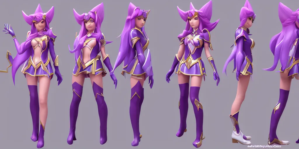 Prompt: character sheet of Star Guardian Caitlyn (League of legends). 3d render, trending on artstation, unreal engine 5, 8k resolution