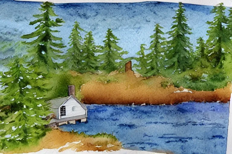 Prompt: a watercolor painting animation background of a seaside cottage in Oregon, moss and pines