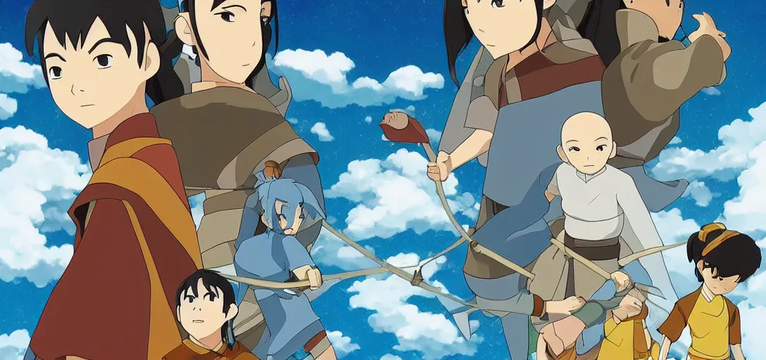 Image similar to Avatar the Last Airbender poster in the style of Studio Ghibli