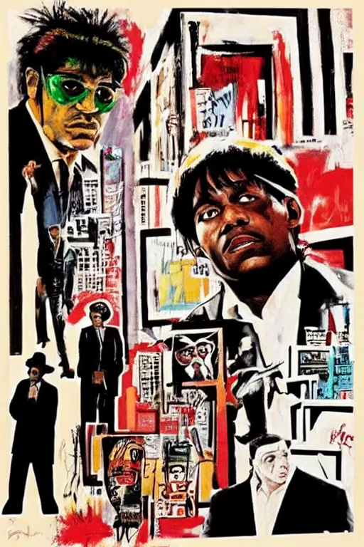 Image similar to scene from scarface movie, mafia, basquiat - style, retro - futuristic