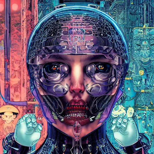 Image similar to portrait of crazy ex machina, symmetrical, by yoichi hatakenaka, masamune shirow, josan gonzales and dan mumford, ayami kojima, takato yamamoto, barclay shaw, karol bak, yukito kishiro