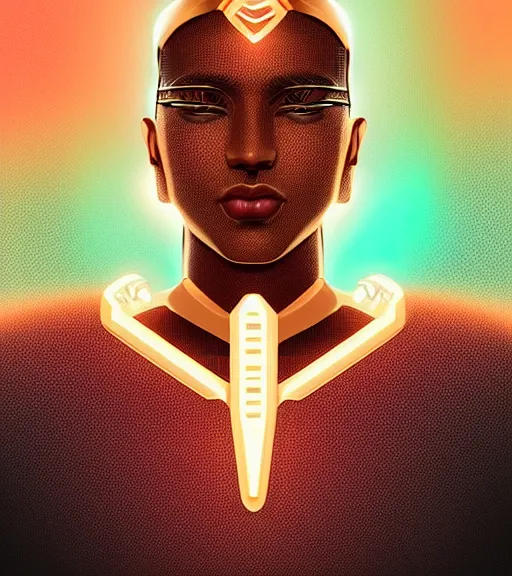 Image similar to symmetry!! egyptian prince of technology, solid cube of light, hard edges, product render retro - futuristic poster scifi, lasers and neon circuits, brown skin man egyptian prince, intricate, elegant, highly detailed, digital painting, artstation, concept art, smooth, sharp focus, illustration, dreamlike, art by artgerm