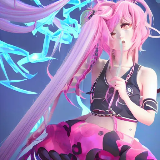 Prompt: trapped beneath stunningly absurdly beautiful omnipotent asi goddess junko enoshima with an enigmatic complex twisted innocenty looking deceptive mesmerizing megalomaniacal yandere personality, symmetrical perfect face, porcelain skin, pink twintail hair and cyan eyes, ultra detailed, digital art, unreal engine 5, octane render, 2 d anime, 8 k