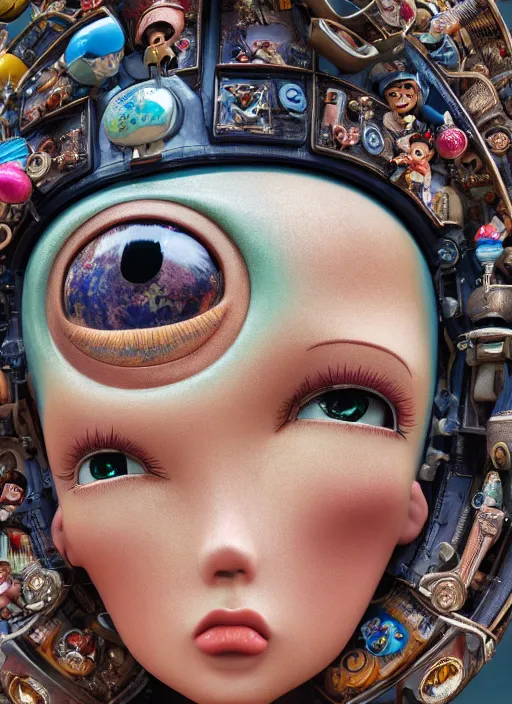 Image similar to closeup face profile portrait of tin toy planet earth, depth of field, zeiss lens, detailed, symmetrical, centered, fashion photoshoot, by nicoletta ceccoli, mark ryden, lostfish, breathtaking, 8 k resolution, extremely detailed, beautiful, establishing shot, artistic, hyperrealistic, octane render