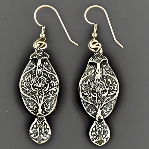 Image similar to highly detailed artnouveau earrings with porcelain ornaments