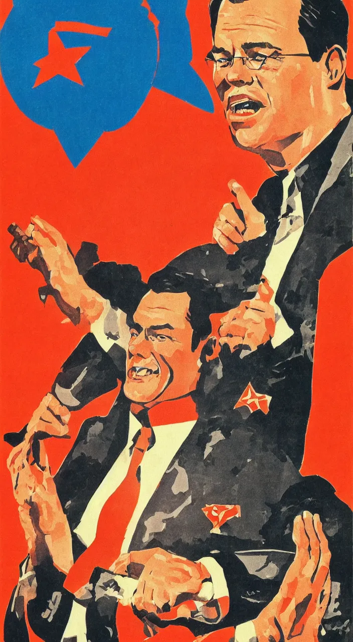 Prompt: Soviet propaganda poster illustration of Mark Rutte