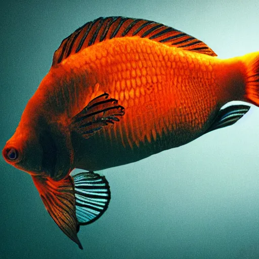 Prompt: cyborg goldfish with punk aesthetic, photography