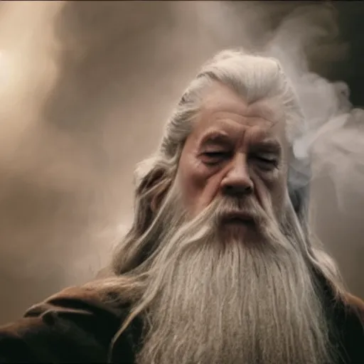 Image similar to gandalf eyes closed surrounded by smoke