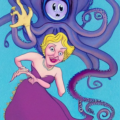 Prompt: ursula the sea witch, boris johnson, octopus, by glen keane, disney