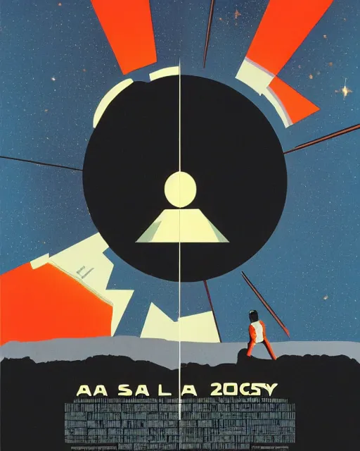 Prompt: A collage of 2001: A Space Odyssey film poster by Saul Bass.