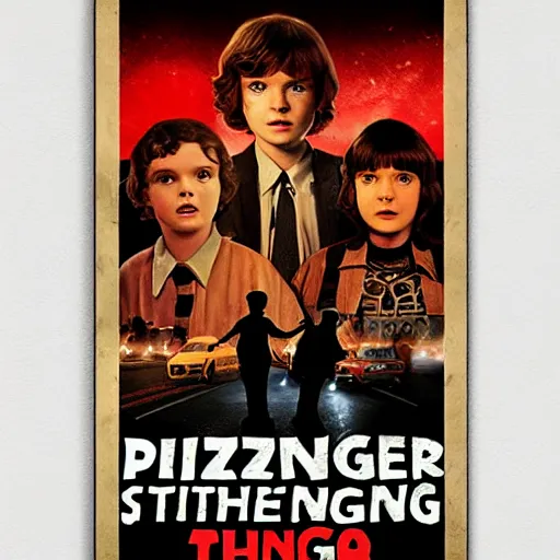 Prompt: pizza stranger thing poster