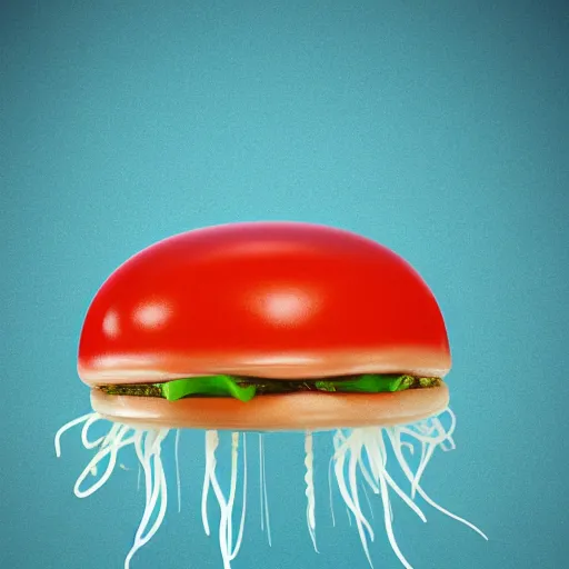 Image similar to hamburger mix jellyfish, cg, 8 k, sharp focus, style by andy warhol