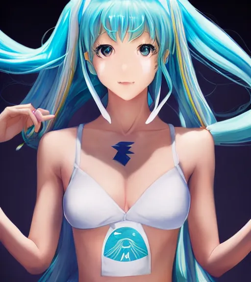 Prompt: Anime art Hatsune miku by artgerm, magali villeneuve, Gil Elvgren, Earl Moran, Enoch Bolles, symmetrical shoulders