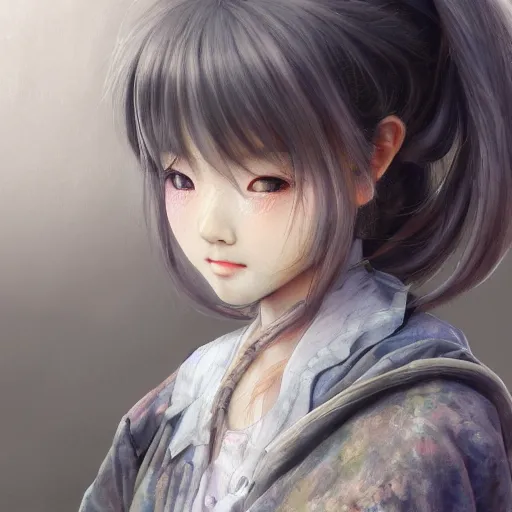 Image similar to dynamic composition, motion, ultra-detailed, incredibly detailed, a lot of details, amazing fine details and brush strokes, colorful and grayish palette, smooth, HD semirealistic anime CG concept art digital painting, watercolor oil painting of a Japanese schoolgirl, by a Chinese artist at ArtStation, by Huang Guangjian, Fenghua Zhong, Ruan Jia, Xin Jin and Wei Chang. Realistic artwork of a Chinese videogame, gradients, gentle an harmonic grayish colors.