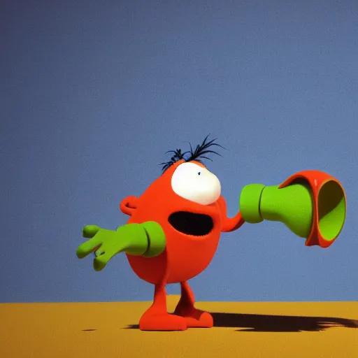 Image similar to little mr malaka screaming by roger hargreaves and jim henson and seuss, octane render